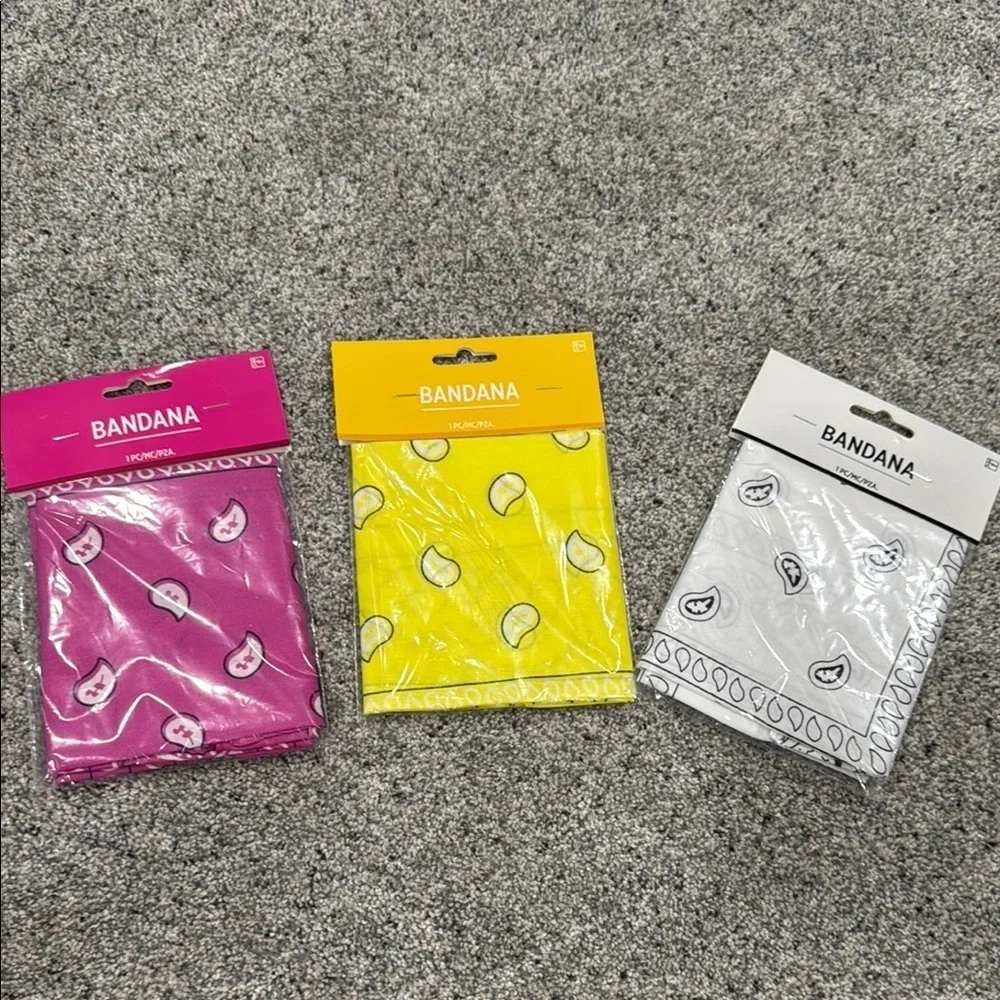 Set of Three Bandanas in Pink, Yellow, and White